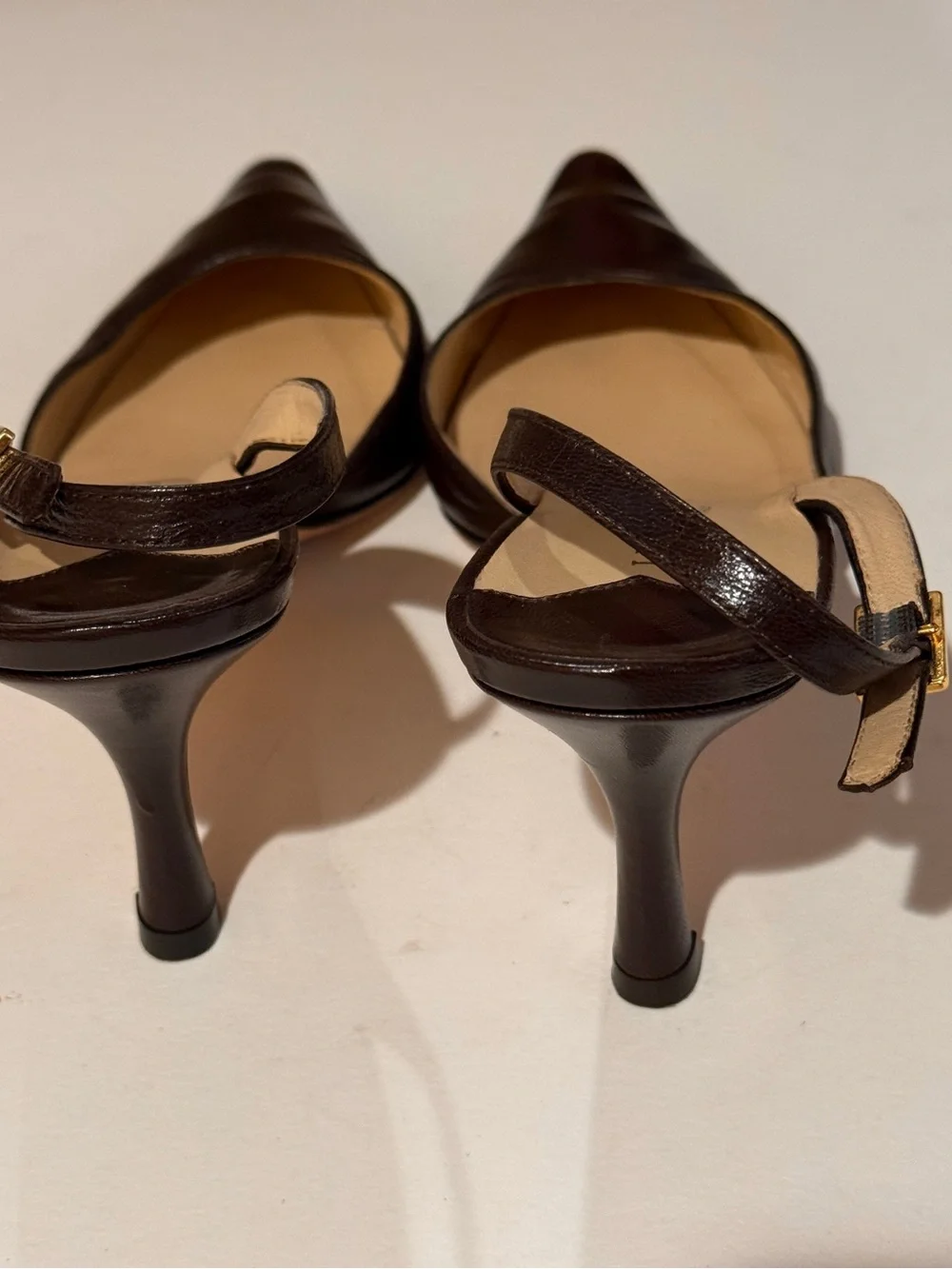 Lumiani Women's Pointed Slingback Pumps Dark Brown Leather Size 6 Italian Made